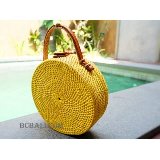 straw raffia rattan handbag circle yellow color